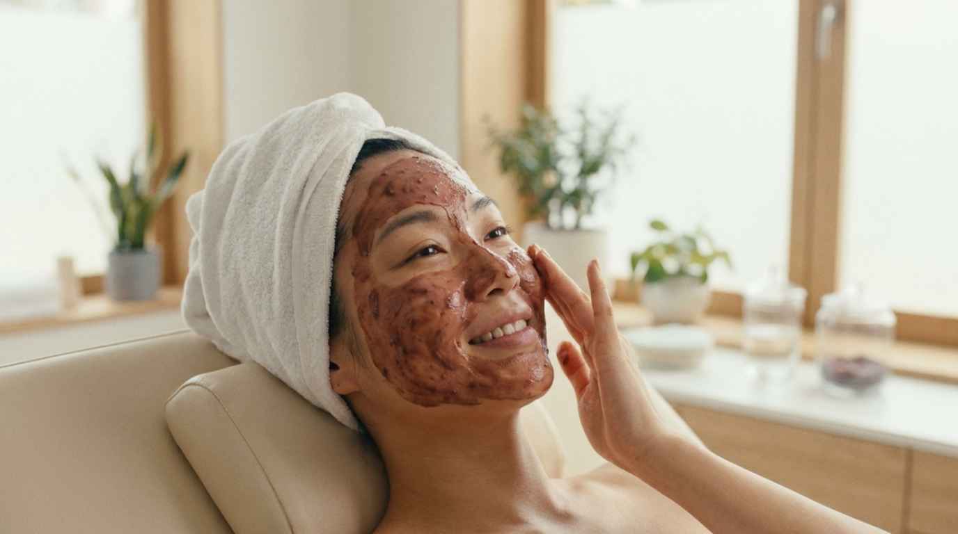 Đắp mặt nạ bột đậu đỏ sáng da.