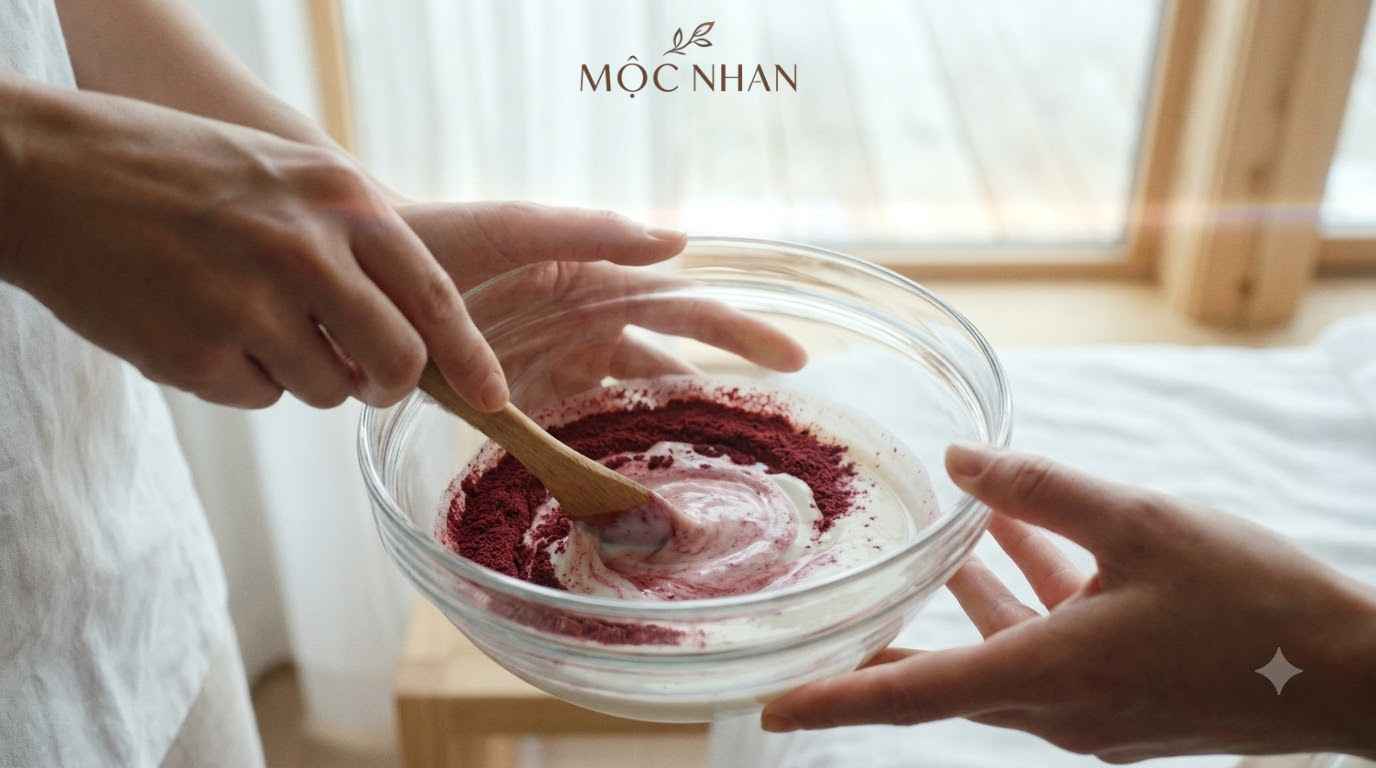 Cách pha hỗn hợp bột đậu đỏ đắp mặt.