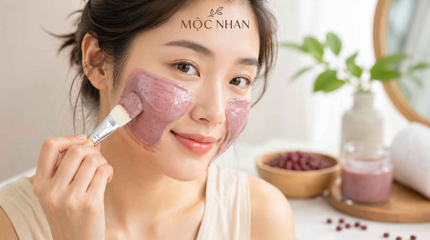 Hướng dẫn đắp mặt nạ bột đậu đỏ.