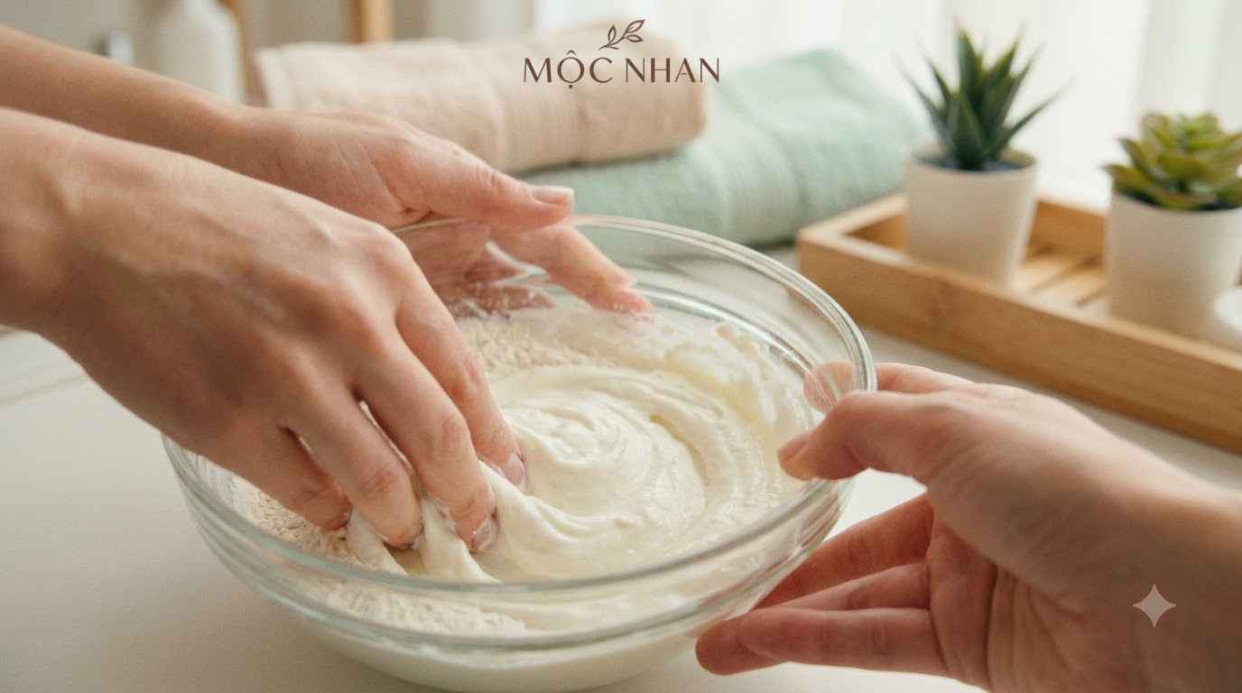 Pha hỗn hợp bột tắm trắng body.